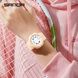 Sanda 9074 Trendy Design Soft Student Watch TPU Strap 50M Depth Waterproof Quartz Movement Children Fashion Sports Wrist Watch