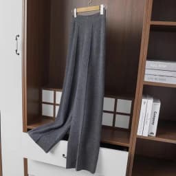 2024 Wide-Leg Pants Women's Mid-Stitching Modified Leg Shape Loose Slimming Knitted High Waist Pants Solid Color Trousers Women