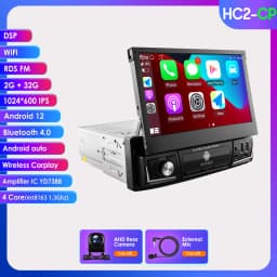 1 Din 7" Carplay Android 12 Car Radio For Universal Head Unit Retractable Screen Multimedia Video Player GPS Navi USB RDS