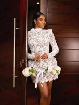 Elegant Short Wedding Dresses for Brides Long Sleeve Civil Mini Engagement Ceremony Party Gown Bridal Shower Dress Customized
