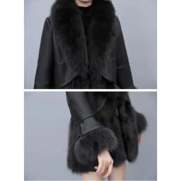 Chic Leather Jacket Women's Overcoat 2024 Autumn Winter New Faux Fox Fur Mid-Length PU Leather Stitching Thick Warm Coat Outwear