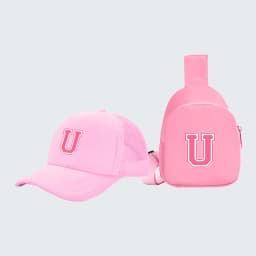 2pcs children's 26-letter printed truck driver hat and chest bag set, lightweight all-in-one visor, suitable for girls' daily