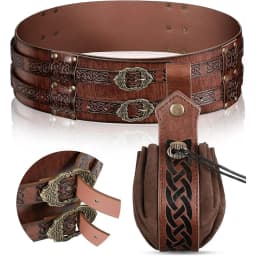 Nordic Medieval Viking Style Wide Embossed Vintage PU Leather Belt, Renaissance Knight Armor Belt Apparel Accessory, Suitable Fo