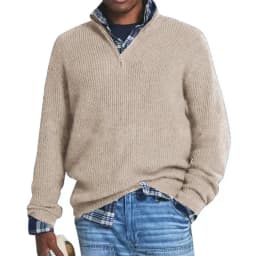 Men's Wool Blend Knit Sweater Casual Long Sleeve Zipper Collar Pullover Sweaters Winter Outdoor Warm Stripes Pullover Jumper