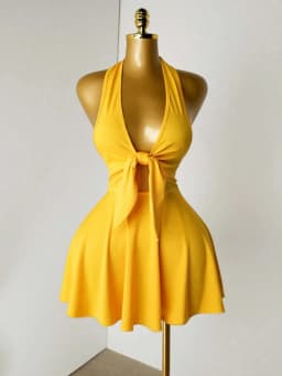Women Halter Deep V Front Tie Cut Out Mini Dress 2026 Summer Y2K Night Club Party Flare Skirt Dresses