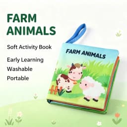 Soft Fabric Cloth Book Montessori Touch Feel Sensory Washable Reusable Farm Animal Theme Early Learning Educational Tool