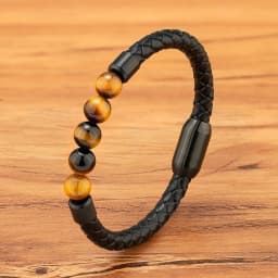 TYO High Quality Natural Stone Tiger Eye Beaded Bracelets Woven Leather Bangles Men Classic Fashion Magnet Clasp Jewelry Gifts