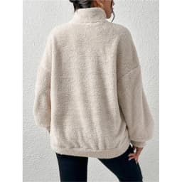 2026 Autumn Winter New Plush Thick Women's Stand Up Collar Half Zipper Pullover Fashion Casual Loose Large Pocket Sweatshirt