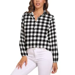 Black Checkerboard Blouse Classic Black and White Checker Office Print Blouses Women Autumn Oversize Long Sleeve Casual Shirts
