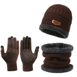 3Pcs Winter Beanie Hat Scarf Gloves Set Fleece Lined Knit Thermal Warm Touch Screen Unisex Windproof Cold Weather Outdoor Set