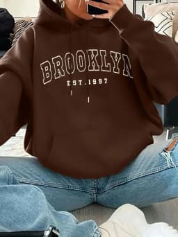 Basic Polyester Hoodie Alphabet Print 100_ Polyester Women Autumn and winter Comfortable Pullover Crewneck Loose Female Clothes
