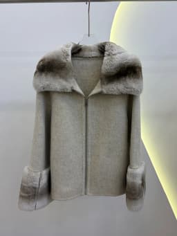 2026 Winter Women's Real Natural Rex Rabbit Fur Collar Coat Wool Cashmere Jacket Luxury Warm Thick Female Coat
