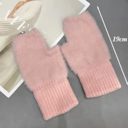 Luxury Mink Fleece Soft Winter Half Finger Gloves Women Warm Solid White Plush Knitted Fingerless Gloves Wrist Mittens Writting