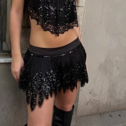 Women's Sequin Sparkly Mini Skirt Embroidered Low Rise Short Skirt with Jagged Scalloped Hem Rave Party Belly Dance Skirts