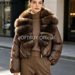 OFTBUY 90% White Duck Down Coat Luxury Winter Puffer Jacket Women Female Real Natural Fox Raccoon Fur Thick Warm Parkas
