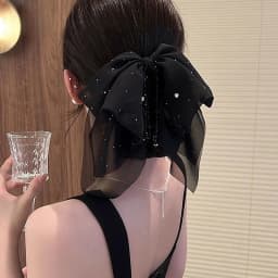 Elegant Versatile Chiffon Floral Print Bow Ponytail Clip Headwear For Women Girls Sweet Bow Ribbon Hair Clip Hair Accessories