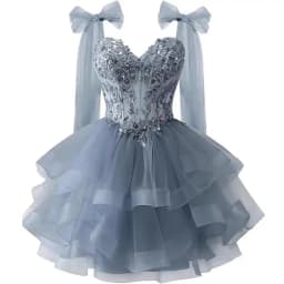 Bow Shoulder Strap Layered Chiffon Dress Starry Lace Three-dimensional Decal Youth Short Dance Sequin Dress Customized