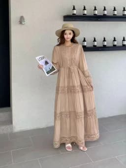 Retro Ladylike Light Purple Lace Splicing Long Sleeve Women's Dress Slimming Waist Design Elegant Floor-length Gown