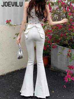 Bow Tie Jeans Women's American Vintage Three-dimensional Micro-large Summer Thin Pants New High-waisted Skinny Hip Flare Pants