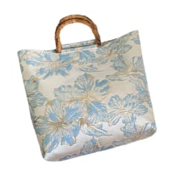 Bamboo Joint Canvas Tote Bag Zipper Closure Large Capacity Jacquard Handbag Embroidered Design Flower Pattern Evening Bag