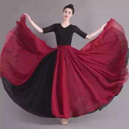 Double Layer Contrast Color Modern Dance Skirt Large Swing Half Body Skirt Performance Costume for Art Students Chiffon Material
