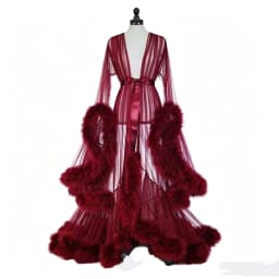 Sexy Feather Perspective Flared Sleeve Trailing Long Dress with Multiple Colors Available Mesh Women's Loose Pregnant Dress