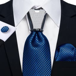 DiBanGu Business Plaid Black Solid Luxury Elegant Silk Ties for Men Designer Tie Buckle Handkerchief Cufflinks Wedding Accessory