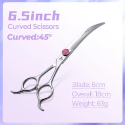 Fenice Professional 6.5/7.5 Inch Super Big Curved Scissors 45° Curved Scissors for Trimming Dog's Round Head Pet Grooming Tools
