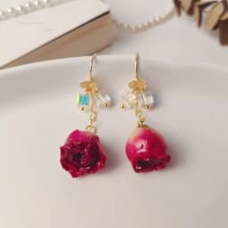 Unique Red Rose Earrings Epoxy Resin Natural Rose Flower Earrings Elegant Immortal Rose Drop Earrings Wholesale Custom Packaging