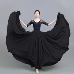 Women Double Chiffon Skirt Have-Liner Stage Performance Big-Hem Skirts Square Dancing Elastic-Waist Elegant A-Line Maxi Skirts