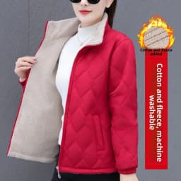 Women's Short down Cotton Jacket Warmth Outerwear Winter Coat plus Size Fluffy Coat Slimming Thickened Long Sleeve Zipper