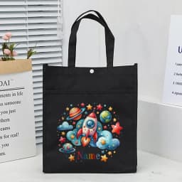 Personalized Kids Library Tote Bag Homeschool Unicorn Rocket with Name Reading Books Bags Children School Bag Kids Birthday Gift