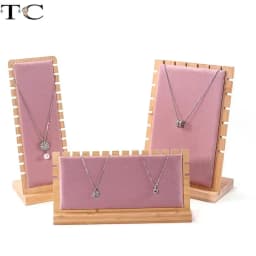 New Solid Wood Pink Velvet Jewelry Display Stand Ring Earrings Bracelet Necklace Watch Pendant Storage Display Stand