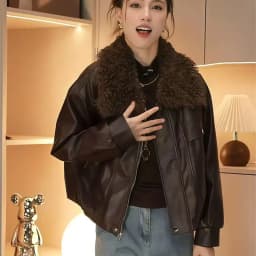 Women's Leather Jacket Fleece-lined Thickened Autumn Winter Coat New Detachable Fur Collar Stylish Warm Leather Outwear Tops