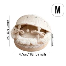 BOOTEELY Pet Cradle Cat Nest Bow Lace Semi-Closed Universal In All Seasons Breathable With Canopy Shading Pet Nest