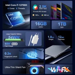 Ninkear N16 Pro laptop pc computer 16 inch 2.5K 120Hz IPS Intel Core i7-12700H 16GB DDR4 1TB SSD Windows 11 high performance gaming laptop business notebook for office study work portable