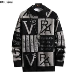 Fashion O-Neck Pullovers Men's Autumnr Winter Thicken Warm Knitwear Jumpers Y2k Streetwear Long Sleeve Knitted Sweaters for Men