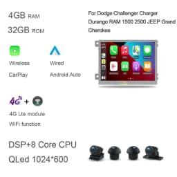 IPS Carplay 2Din Android 13 Car Radio For Dodge Challenger Charger Durango RAM 1500 2500 JEEP Grand Cherokee Stereo 4G LTE GPS