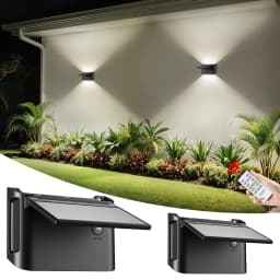 intelamp 2 Pack Outdoor Solar Wall Lights Dusk To Dawn Fence Deck Patio Light 3 Colors Mode With Remote For Wall Terraces Fences