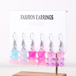 3 Pairs/Set Candy Color Acrylic Gummy Bear Drop Earrings for Women Korean Transparent Resin Jelly Bears Earring Sets Y2k Jewelry
