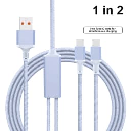 2 in 1 USB C to Dual Type C PD Fast Charging Data Cable,Multi Functional Braided Cord for iPhone 17/17Pro/16 Max Series,Samsung
