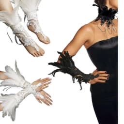 1PC Sexy Lace Feather Gloves Gothic Mesh Sleeve Halloween Party Wedding Stage Dance Performance Sleeve Wrist Cuffs Gloves