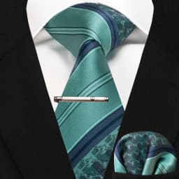 JEMYGINS Business Tie for Men Silk Navy Blue Tie Striped Paisley Necktie Handkerchief Tie Clips Set for Wedding Party Gift