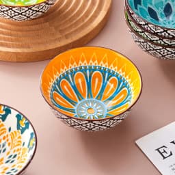 6pcs - Ceramic Bohemian Bowls, Pasta Bowls, Salad Bowls, Soup Bowls, Fruit Bowls, Appetizer Bowls, Safe for Microwave
