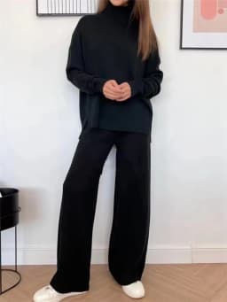 REALEFT Autumn Winter 2 Pieces White Women's Sets Knitted Tracksuit Turtleneck Sweater and Straight Jogging Pant Suits 2023 New
