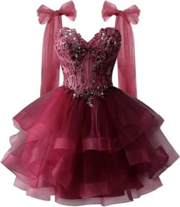 Bow Shoulder Strap Layered Chiffon Dress Starry Lace Three-dimensional Decal Youth Short Dance Sequin Dress Customized