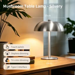 Cordless Mushroom Table Lamp Touch Control Dimmable LED Desk Light Rechargeable Bedroom Night Light Home Decor Gift