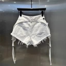 White Zipper Splicing High Waist Buckle Rough Edge Irregular Denim Shorts Summer A-word Wide-leg Hot Pants