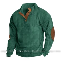 Men's Corduroy Solid Color Splicing Long Sleeve Shirt Pullover Retro Casual Large Size Men's Jacket Men's