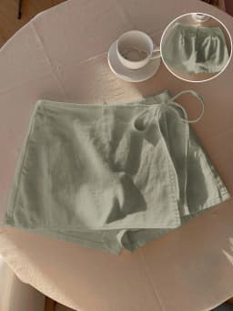 Ladies New Spring Summer Linen Solid Color Casual Sports Elastic Waist Drawstring Belted Skort for Spring Summer
